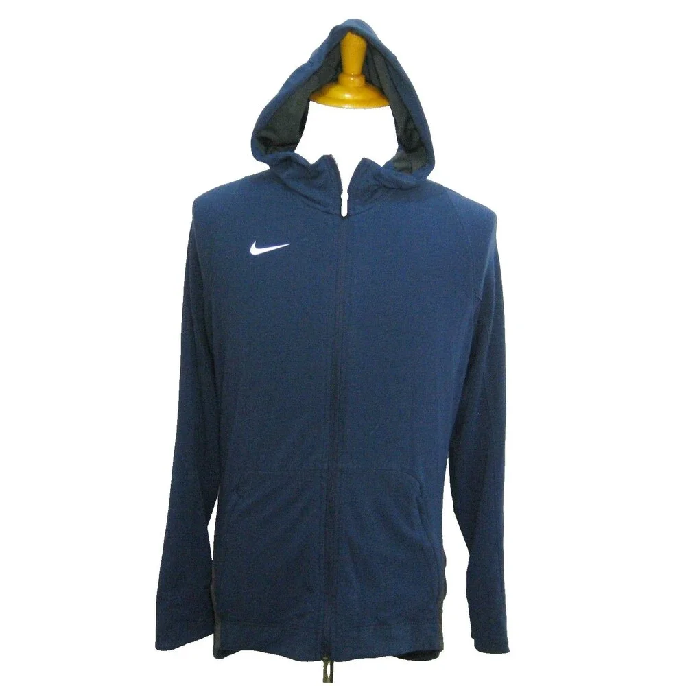 Nike Hoodie Men's Size Medium Blue Athletic Full Zip Dri-Fit Hooded Sweatshirt